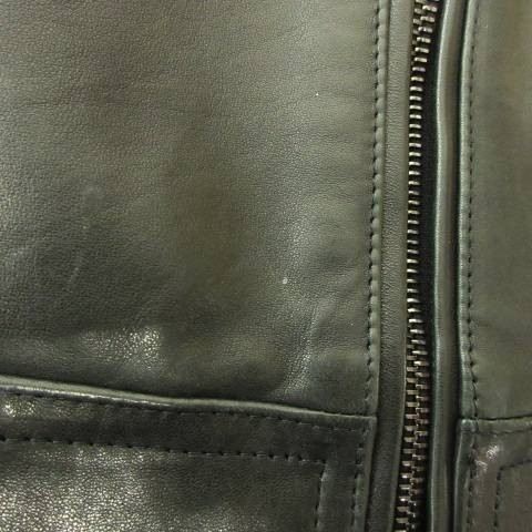 【中古】エンメティ EMMETI シングル ライダースジャケット ラムレザージャケット ショート丈 ジップアップ 42 黒_6