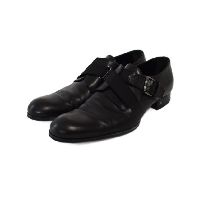 【中古】LOUIS VUITTON ビジネスシューズ ドレスシューズ 革靴 レザー ブランドロゴ ベルト 無地 8 黒 ST0163