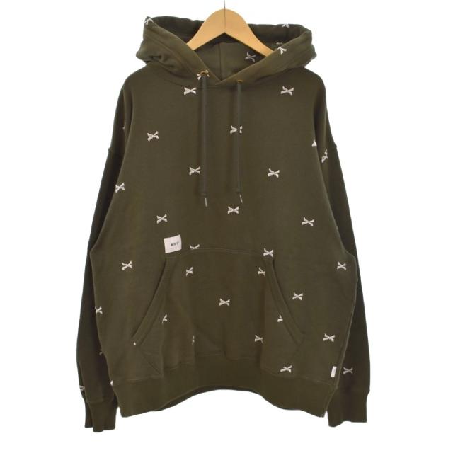 【中古】WTAPS 22AW ACNE HOODY CTPL TEXTILE クロスボーン刺繍 パーカー フード 2 カーキ 222ATDT-CSM26 メンズ