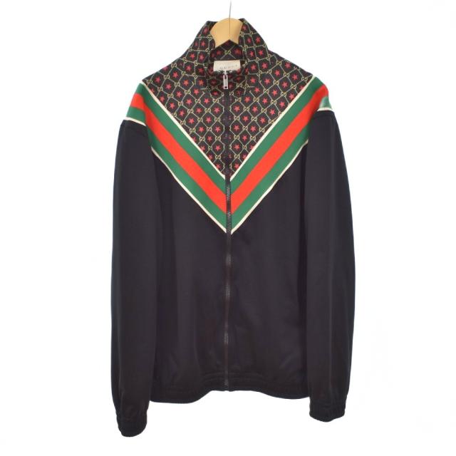 【中古】グッチ GUCCI 19AW GGスター オーバーサイズ ジャージー トラックジャケット S 黒 ブラック 575734 ☆AA★