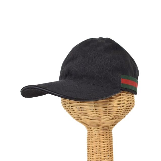 【中古】グッチ GUCCI GGキャンバス シェリーライン ベースボールキャップ M 黒 ブラック 601564 ☆AA★