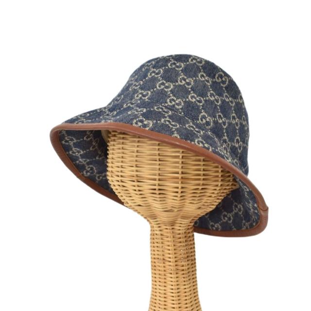 【中古】グッチ GUCCI GGキャンバス デニム バケットハット 帽子 L 青 ブルー 576371 ☆AA★ レディース