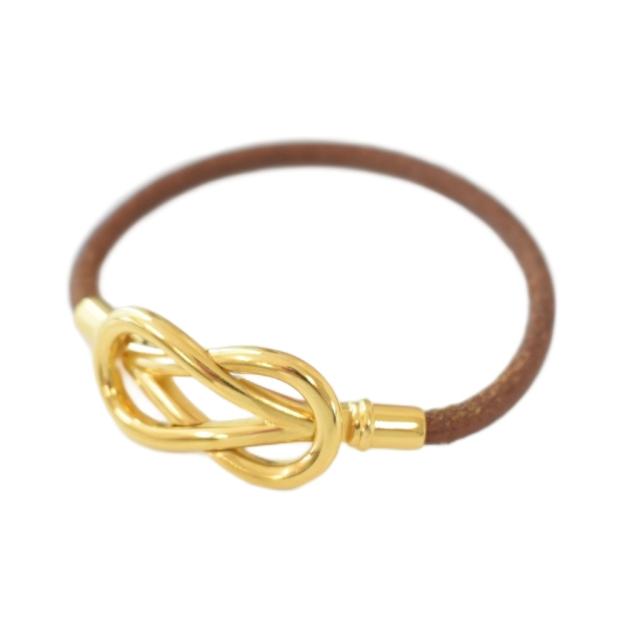 【中古】エルメス HERMES アタメ ブレスレット アクセサリー レザー 茶 ブラウン ゴールドカラー メンズ レディース