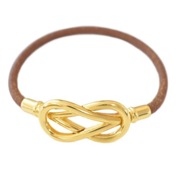 【中古】エルメス HERMES アタメ ブレスレット アクセサリー レザー 茶 ブラウン ゴールドカラー メンズ レディース_1