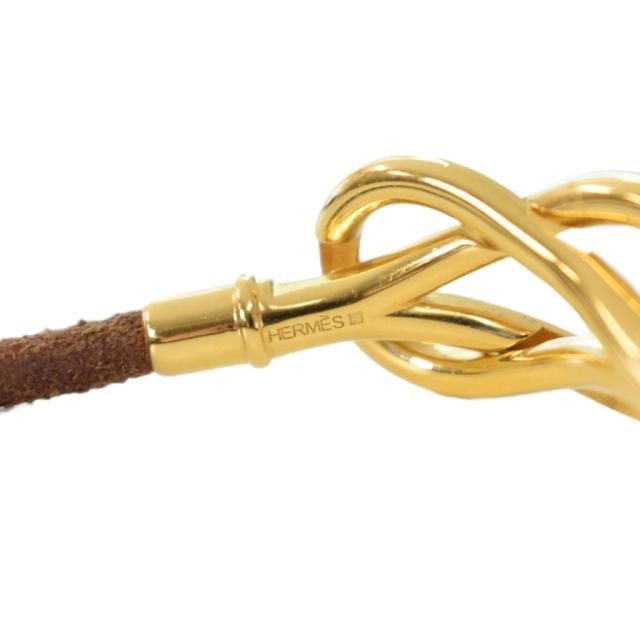 【中古】エルメス HERMES アタメ ブレスレット アクセサリー レザー 茶 ブラウン ゴールドカラー メンズ レディース_2