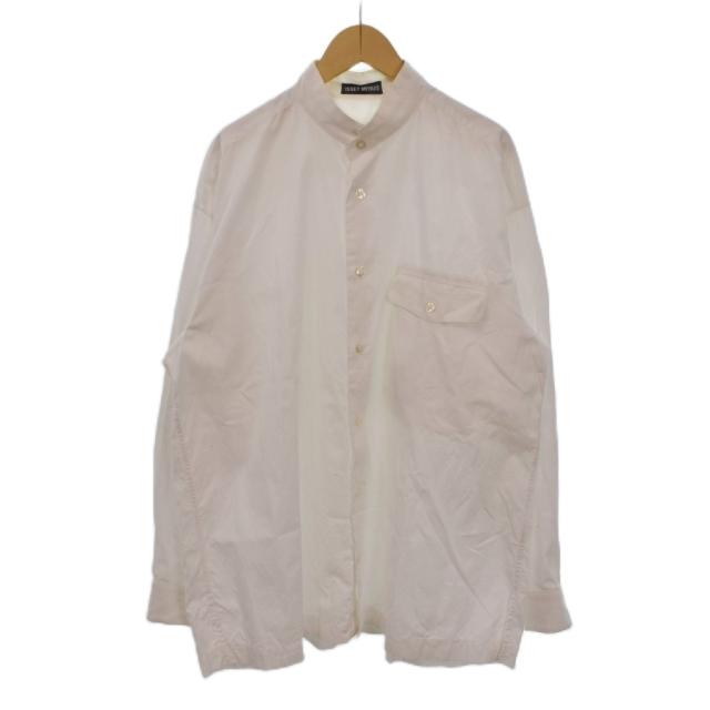 【中古】ISSEY MIYAKE シャツ 長袖 ノーカラー 胸ポケット 無地 フロントボタン 日本製 L 白 ME43-FJ303 メンズ