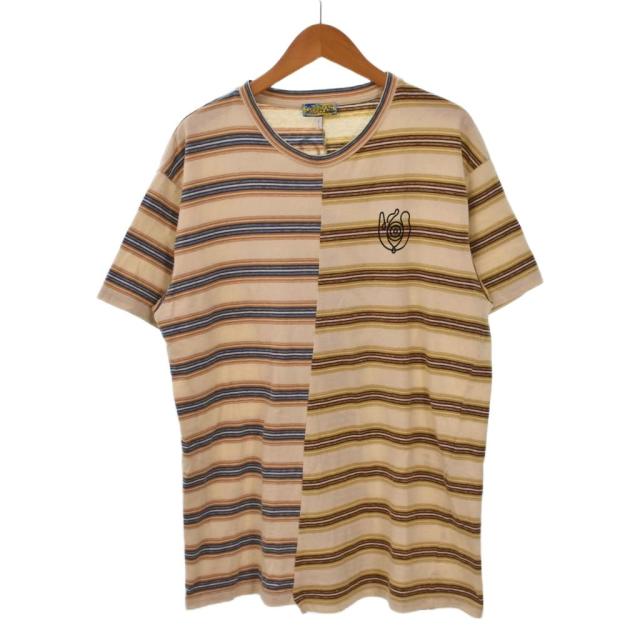 【中古】LOEWE ELN Stripe Asymmetric T-Shirt Tシャツ 半袖 ストライプ柄 アシンメトリー XS 白 青 オレンジ 黄 茶