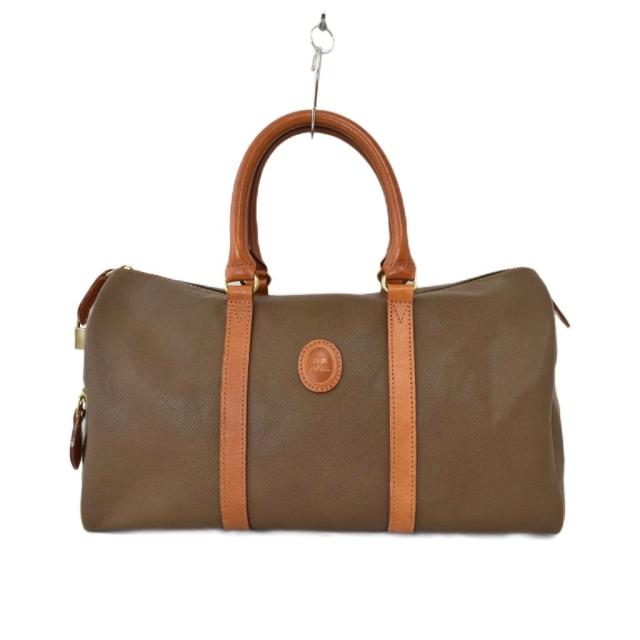 【中古】クレージュ courreges ボストンバッグ 鞄 ロゴ型押し 南京錠鍵付き 無地 レザー調 茶 ブラウン レディース