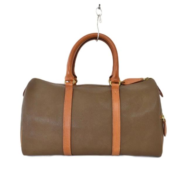 【中古】クレージュ courreges ボストンバッグ 鞄 ロゴ型押し 南京錠鍵付き 無地 レザー調 茶 ブラウン レディース_2