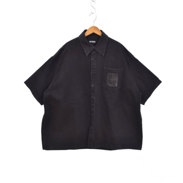 【中古】RAF SIMONS 23SS OVERSIZED SHORT SLEEVED DENIM SHIRT デニムシャツ 半袖 ロゴレザーパッチ S 黒 231-M245
