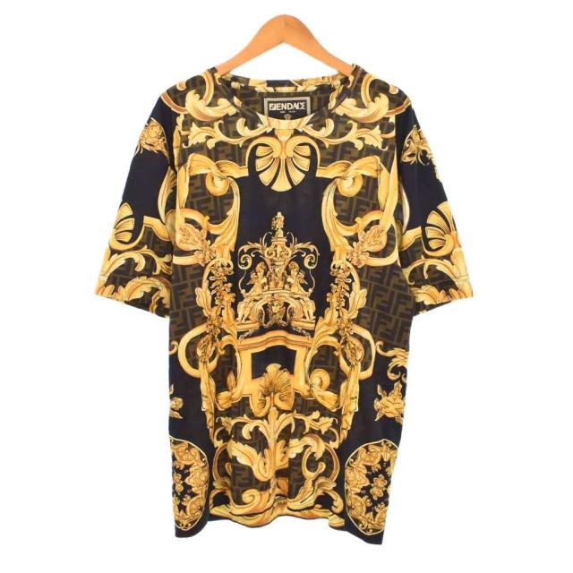 【中古】フェンディ FENDI ヴェルサーチ VERSACE 22SS フェンダーチェ FENDACE Tシャツ 半袖 総柄 M 黒 FY0936 AKDZ
