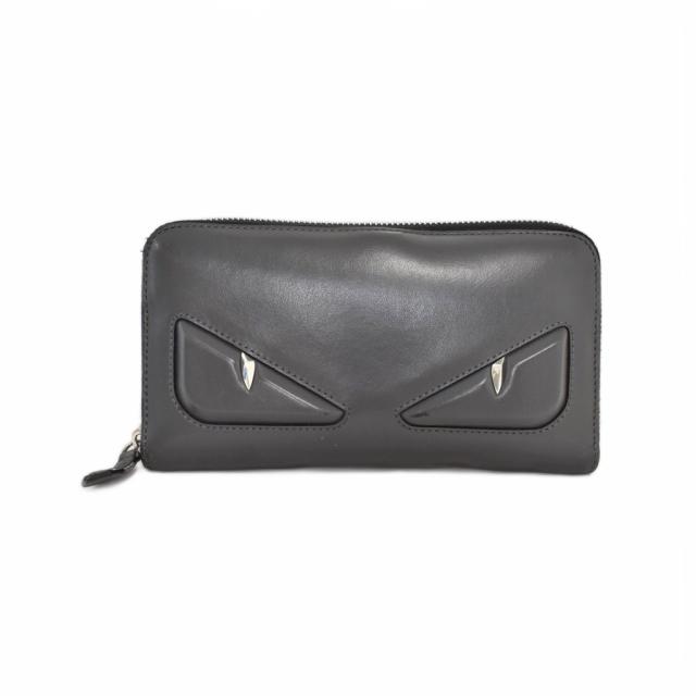 【中古】フェンディ FENDI バグズアイ ラウンドジップ 長財布 ロングウォレット グレー 7M0210 ☆AA★ メンズ