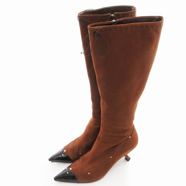 中古】プラダ PRADA ロングブーツ 本革 レザー ポインテッドトゥ  