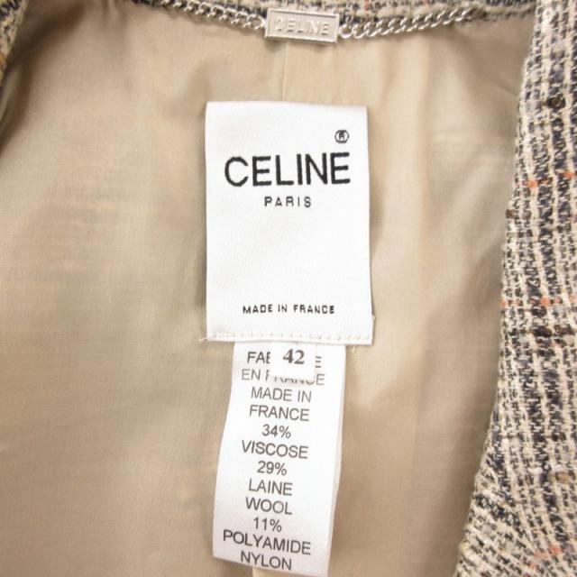 【中古】セリーヌ CELINE ヴィンテージ テーラードジャケット ツイード リネン混 総柄 1B 42 XL 白 ホワイト /HO● 中古】セリーヌ CELINE ヴィンテージ テーラードジャケット ツイード