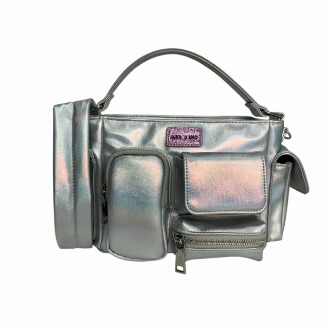 【中古】アナスイ ANNA SUI NYC マルチポケットチビバッグ 2WAY ショルダーバッグ シルバーカラー レディース