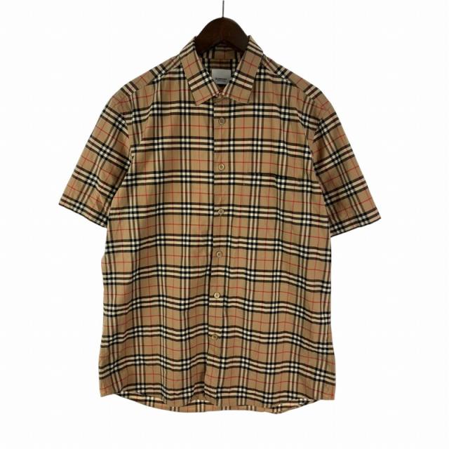 【中古】バーバリー BURBERRY 8020965 シンプソン ノバチェック シャツ 半袖 ベージュ L メンズ