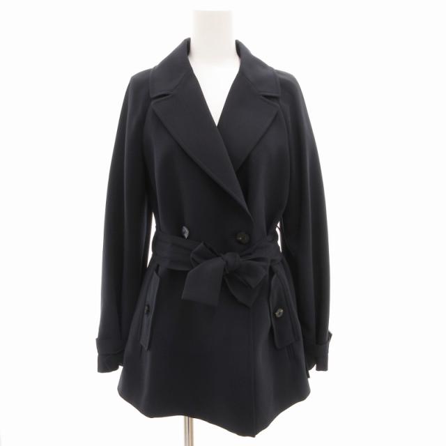 【中古】トネッロ TONELLO ダブルブレスト トレンチコート ジャケット ショート ベルト付 総裏地 40 紺 ネイビー