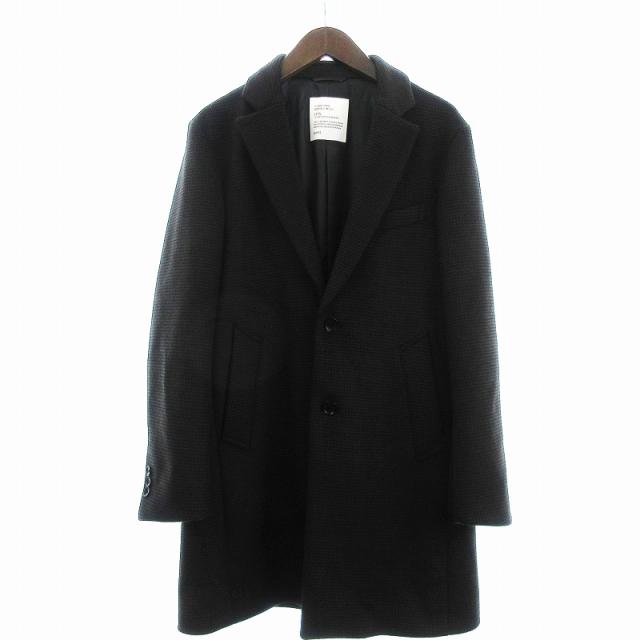 【中古】シップス SHIPS 美品 160's チェスターコート ミドル丈 チェック ウール 茶 ブラウン M メンズ