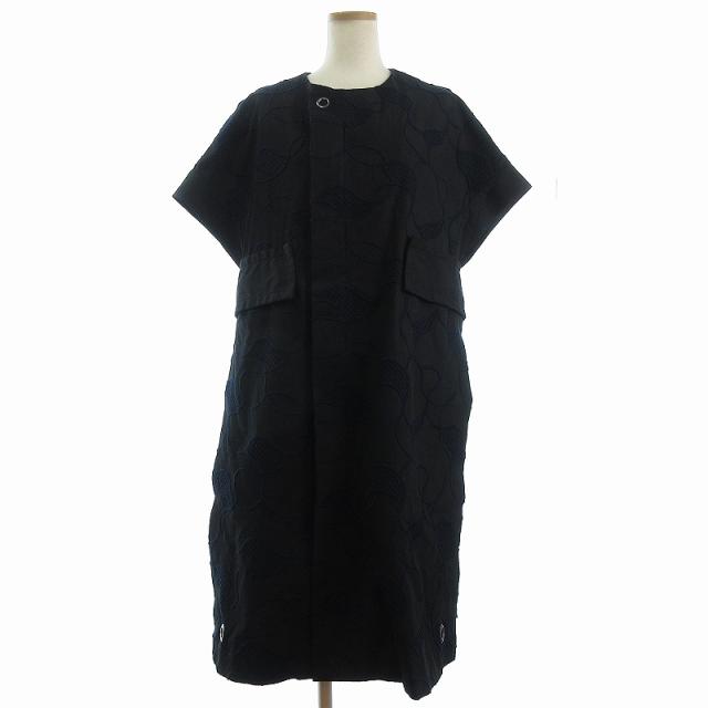 【中古】ウジョー Ujoh  エンブロイダリーコート 刺繍 花柄 半袖 UN-V01-005 ジップアップ 2 M位 黒