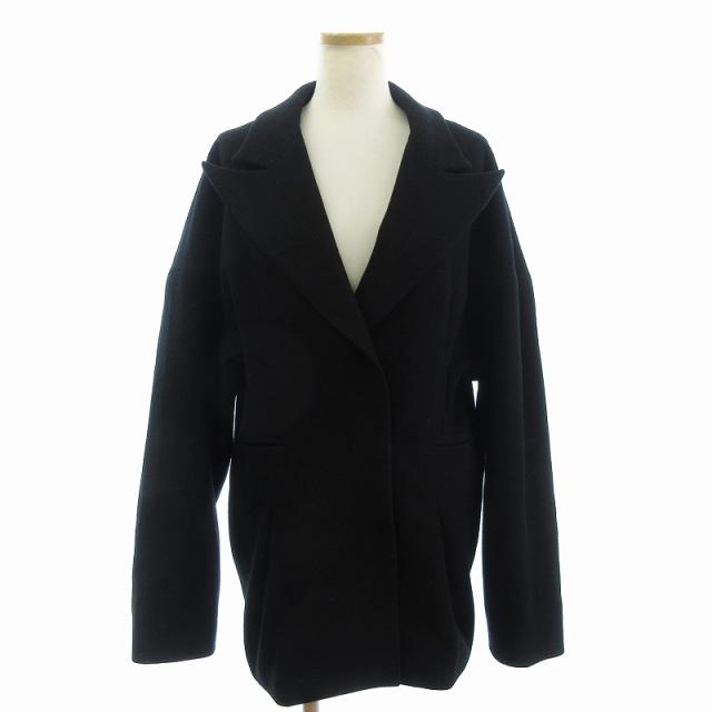 【中古】マメクロゴウチ ウールコート ショート丈 無地 ビックシルエット 黒 ブラック 1 ■GY45 レディース