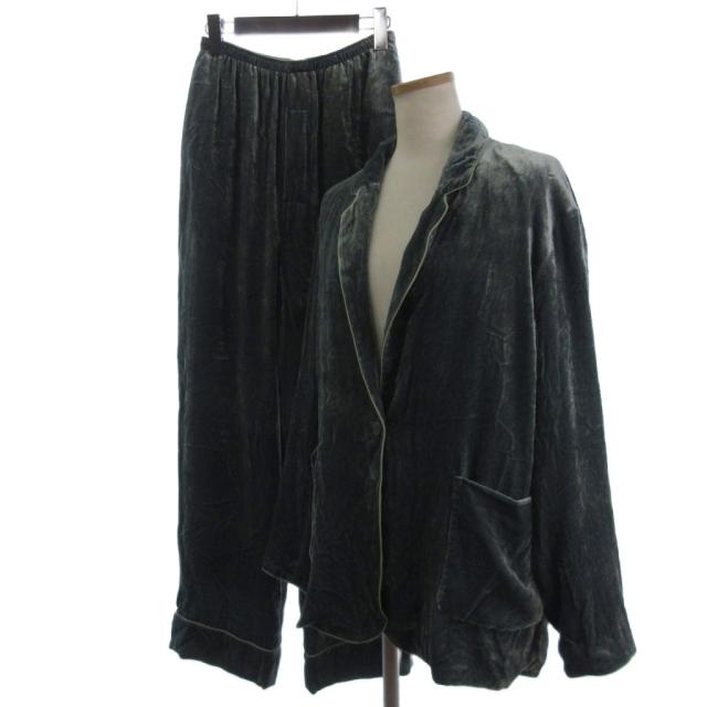 【中古】6 BEAUTY&YOUTH ロク ベロア セットアップ パンツ ジャケット 長袖 シルク混 グリーン系 36 S