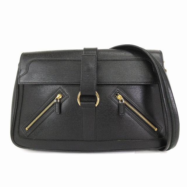 【中古】グッチ GUCCI ショルダーバッグ 肩掛け チェーン フロントジップ レザー 001 4105 002058 ブラック レディース