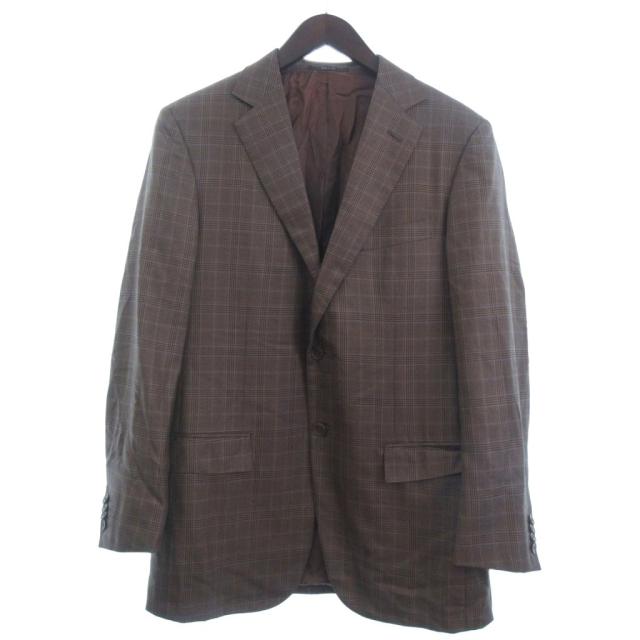 【中古】エルメネジルドゼニア TROFEO SILK テーラード ジャケット グレンチェック 2B 長袖 50 茶