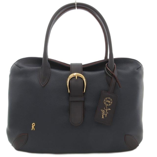 【中古】ロベルタディカメリーノ Roberta di Camerino 美品 ハンドバッグ ロゴ レザー 紺 ネイビー