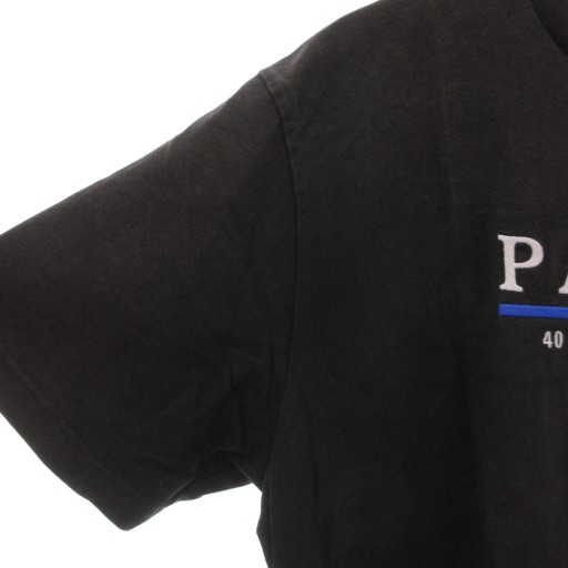 【中古】バレンシアガ BALENCIAGA Tシャツ クルーネック ロゴ刺繍 半袖 L 黒 ブラック /AE メンズ