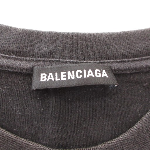 【中古】バレンシアガ BALENCIAGA Tシャツ クルーネック ロゴ刺繍 半袖 L 黒 ブラック /AE メンズ