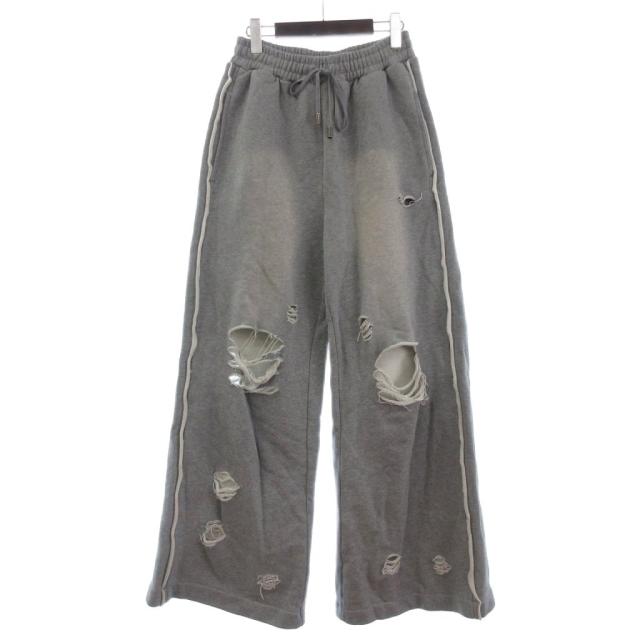 【中古】メゾンスペシャル MAISON SPECIAL タグ付き パンツ ワイド スウェット ダメージ加工 イージー 38 グレー