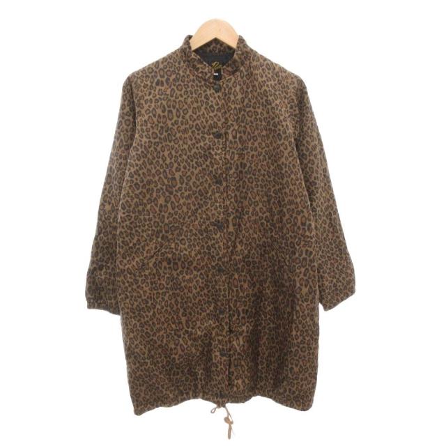 【中古】ニードルス ニードルズ Needles ノーカラーコート 2 裾ドロスト 総柄 レオパード柄 ミドル ハーフ丈 茶