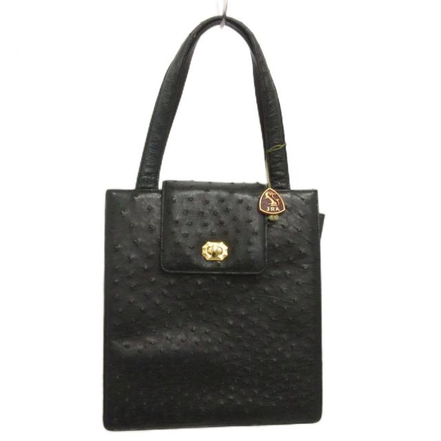 中古】JRA認定 オーストリッチ ハンドバッグ スクエア レザー 黒 中古】JRA認定 オーストリッチ ハンドバッグ スクエア レザー 黒