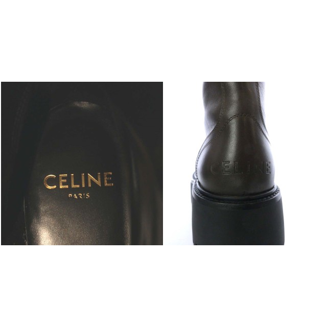 【中古】セリーヌ CELINE 22年製 バルキー BULKY ブーツ ショート レースアップ ロゴスタッズ プラットフォーム 厚底 40  26.5cm ｜au PAY マーケット