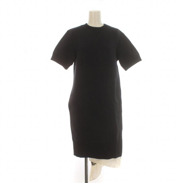【中古】サカイ sacai 21SS Chiffon & Sponge Sweat Mix Dress ワンピース スウェット 半袖 切替 2 M 紺 21-05674