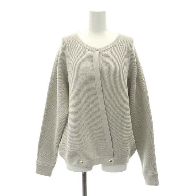 【中古】ドゥロワー Drawer 14G横あぜ編みクルーネックニットカーディガン 金ボタン 長袖 ライトグレージュの通販は