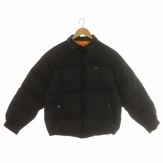 【中古】SUPREME 19AW Leather Collar Puffy Jacket レザーカラーパフィ ダウンジャケット ボックスロゴ 牛革 S 黒