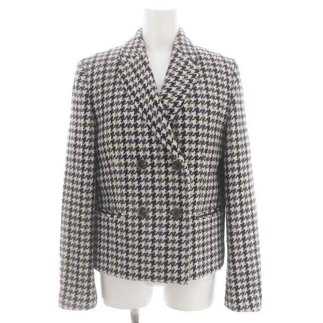 【中古】セオリー 23AW Pattern Tweed Square DB JKT ジャケット 千鳥格子柄 00 ベージュ 黒 茶 白 グレー レディース