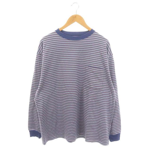 【中古】マーカ marka 23SS ORGANIC COTTON KNIT BORDER TEE L/S カットソー 長袖 ボーダー オーバーサイズ 1 ブルーの通販は