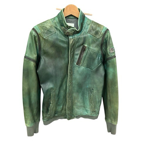 【中古】ディーゼル DIESEL シープスキン 3WAY ジップレザージャケット S グリーン メンズの通販は