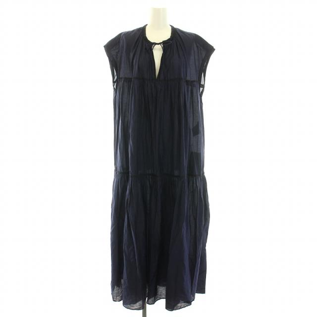 【中古】ヘリテノーム ローンカフタンワンピース ギャザー ロング マキシ丈 ノースリーブ F 紺 GGZ1031609A0006の通販は 9,500円