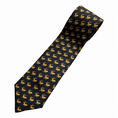 【中古】エルメス HERMES 総柄 ネクタイ シルク 鹿 黒 茶 ブラック ブラウン 800MA ☆AA★ メンズの通販は 5,590円