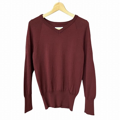【中古】エムエムシックス メゾンマルジェラ MM6 ショルダージップ Vネック ニット セーター バーガンディー M ☆AA★