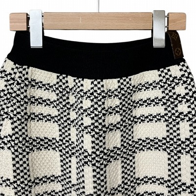 【中古】ルイヴィトン LOUIS VUITTON 22SS カシミヤ混 ツイード ニット スカート モノグラム チェック 白 黒 S ☆AA★_2