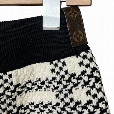 【中古】ルイヴィトン LOUIS VUITTON 22SS カシミヤ混 ツイード ニット スカート モノグラム チェック 白 黒 S ☆AA★_4