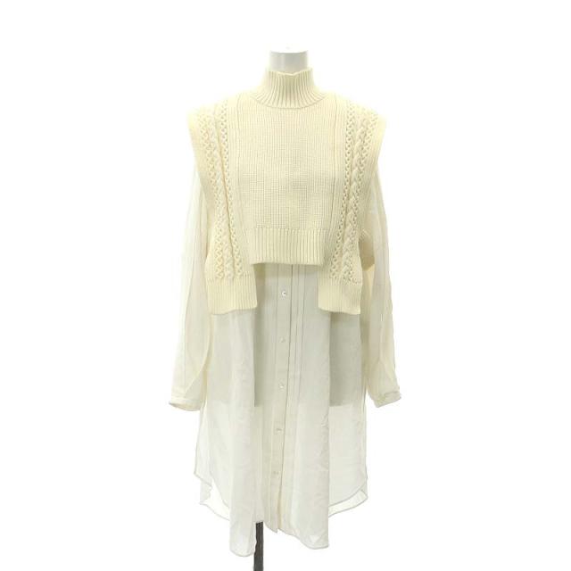 【中古】アドーア ADORE 22AW エアリーケーブルニットベスト付きロングシャツ ブラウス 38 M ベージュ 白 /YQ ■OS