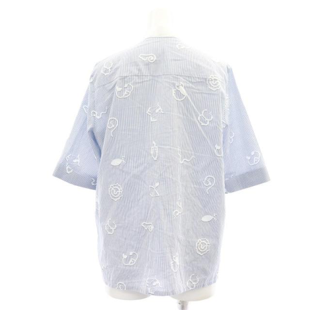 【中古】フェンディ FENDI 星座柄 ストライプ ポケット半袖シャツ ブラウス 前開き コットン 36 白 青  /NR ■OS 中古】フェンディ FENDI 星座柄 ストライプ ポケット半袖シャツ