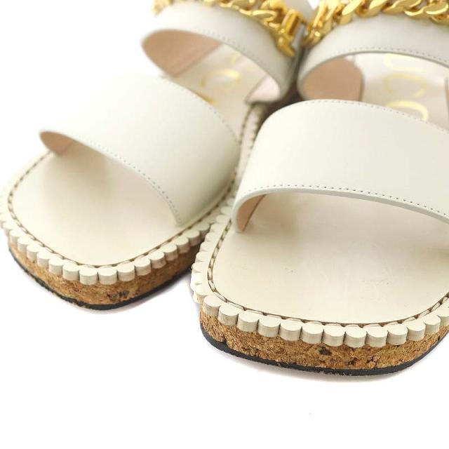 【中古】グッチ GUCCI チェーン装飾ストラップサンダル スクエアトゥ レザー 36.5 23.5cm ベージュ 655557 /DO ■OS