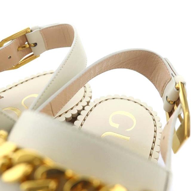 【中古】グッチ GUCCI チェーン装飾ストラップサンダル スクエアトゥ レザー 36.5 23.5cm ベージュ 655557 /DO ■OS