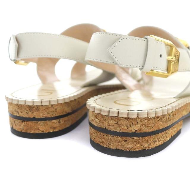 【中古】グッチ GUCCI チェーン装飾ストラップサンダル スクエアトゥ レザー 36.5 23.5cm ベージュ 655557 /DO ■OS